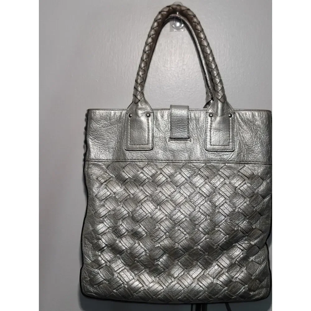 RARE Vintage Coach Legacy Thompson Woven Slim Tote in Metallic leather Silver